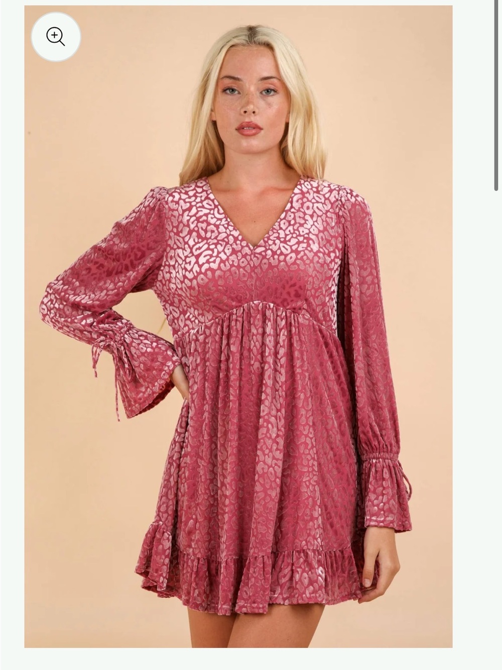 New In Leopard Velvet Ruffled Holiday Mini Dress - Picture 11 of 11